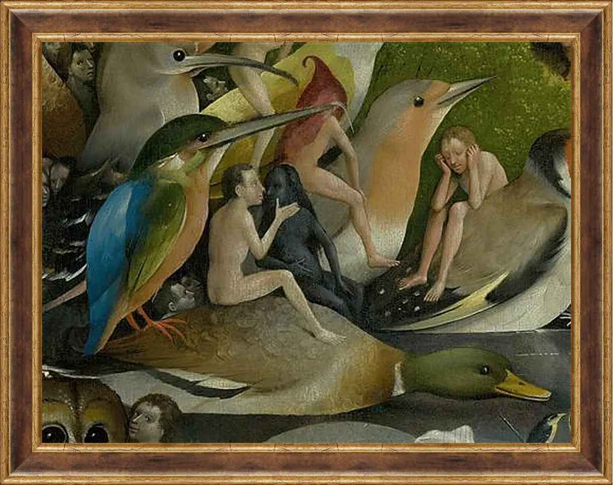 Картина в раме - Bird and Man riding a duck. Иероним Босх
