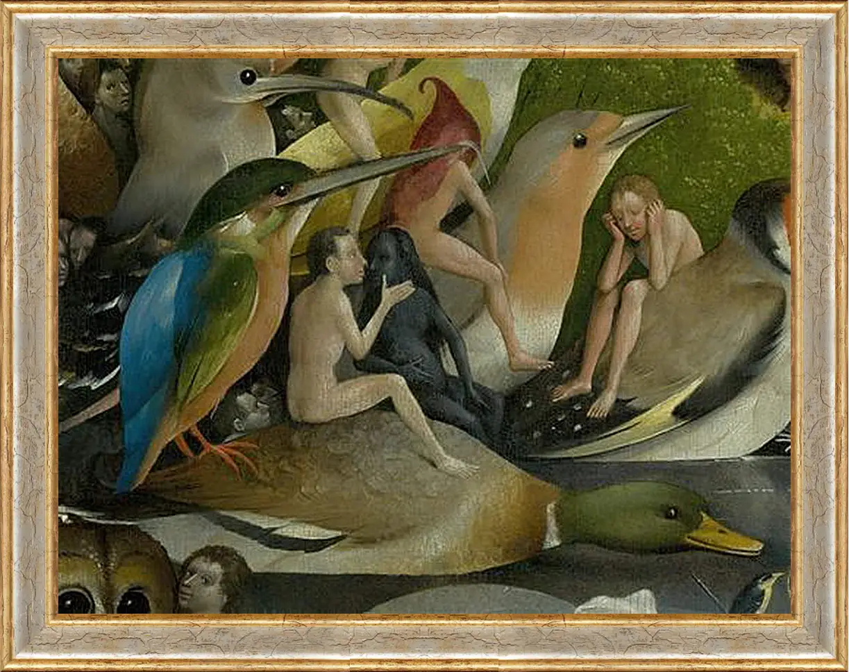 Картина в раме - Bird and Man riding a duck. Иероним Босх