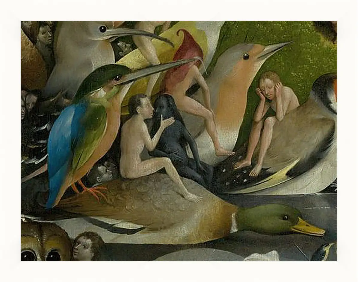 Картина в раме - Bird and Man riding a duck. Иероним Босх