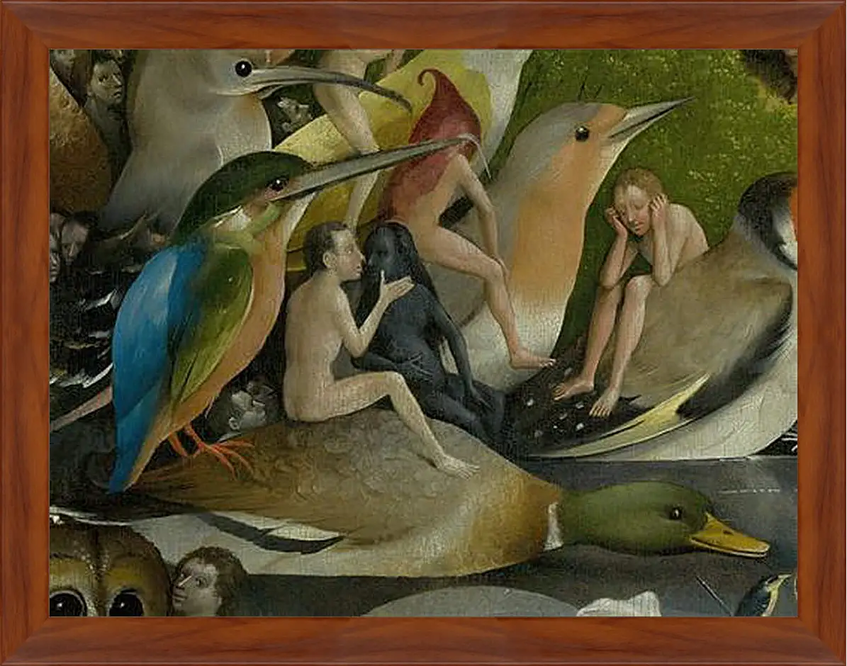 Картина в раме - Bird and Man riding a duck. Иероним Босх