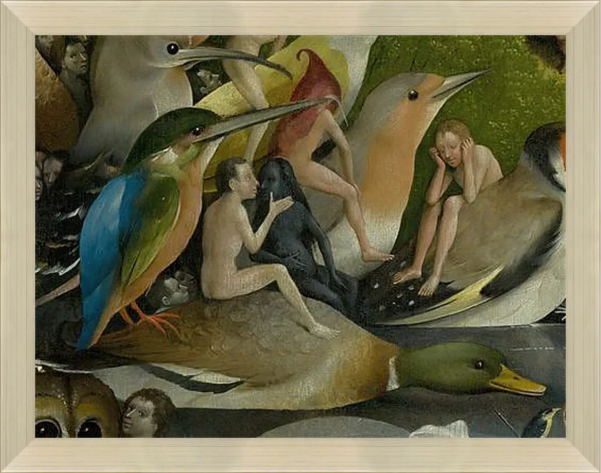 Картина в раме - Bird and Man riding a duck. Иероним Босх