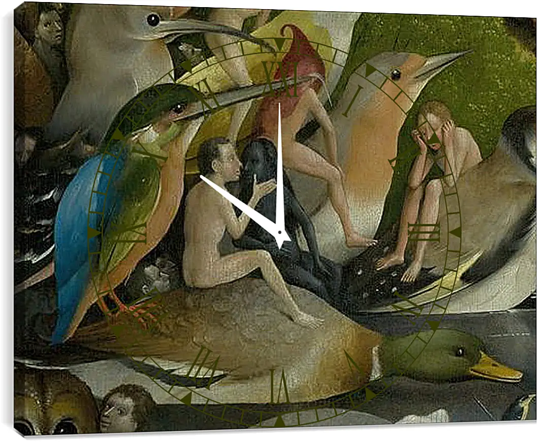 Часы картина - Bird and Man riding a duck. Иероним Босх