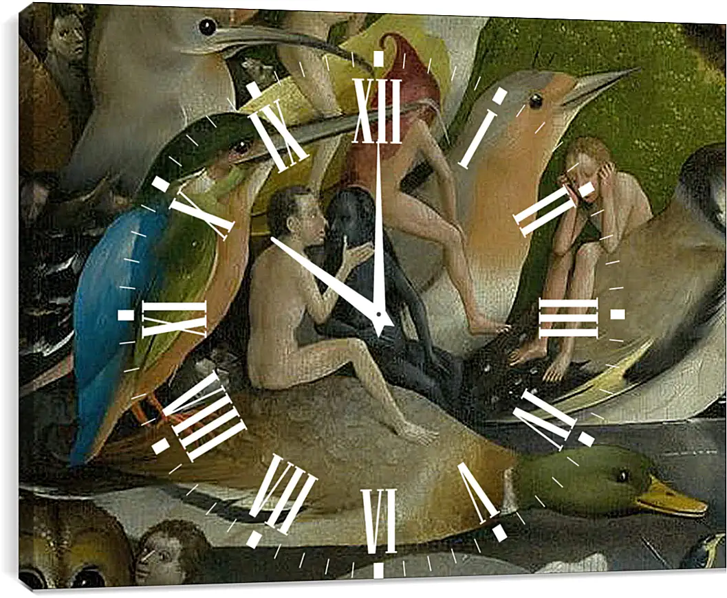 Часы картина - Bird and Man riding a duck. Иероним Босх
