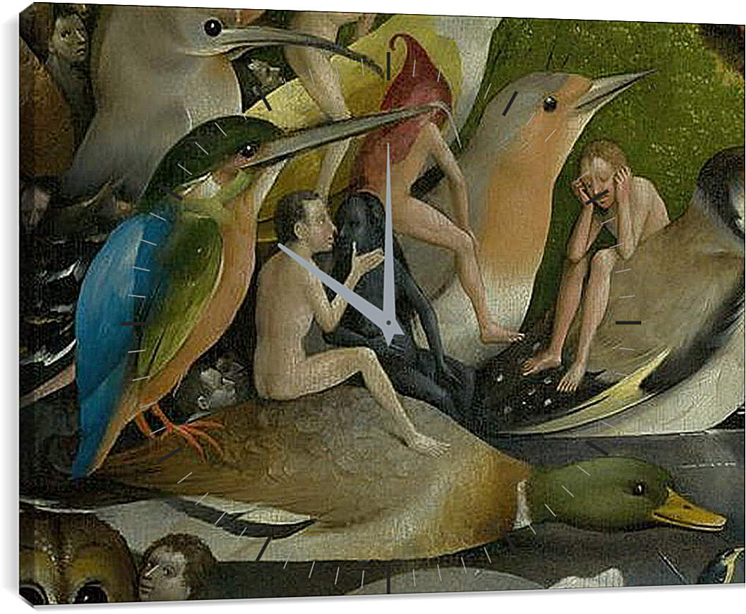 Часы картина - Bird and Man riding a duck. Иероним Босх
