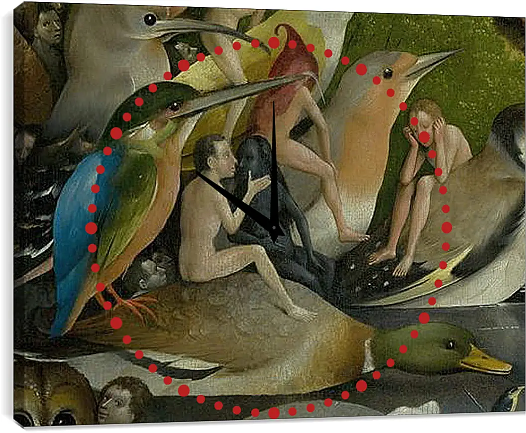 Часы картина - Bird and Man riding a duck. Иероним Босх