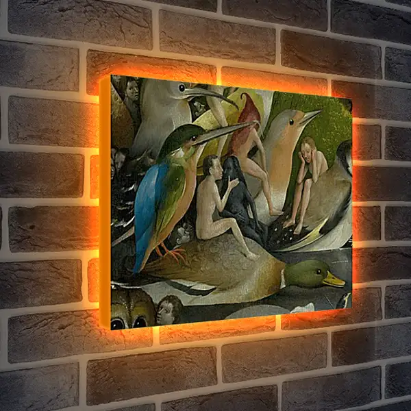 Лайтбокс световая панель - Bird and Man riding a duck. Иероним Босх