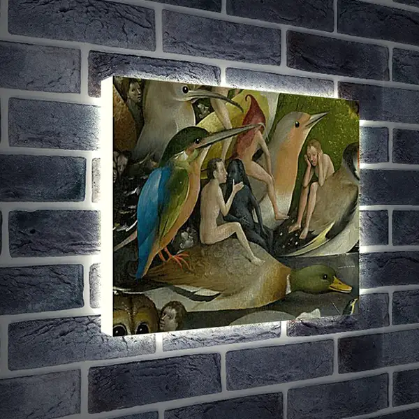 Лайтбокс световая панель - Bird and Man riding a duck. Иероним Босх