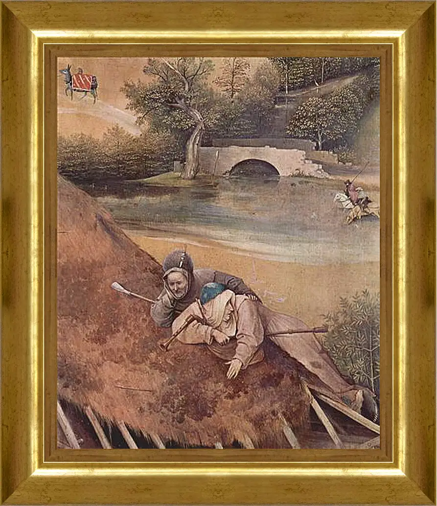 Картина в раме - Epiphanie-Triptychon, Mitteltafel - Anbetung der Heiligen Drei Konige. Иероним Босх