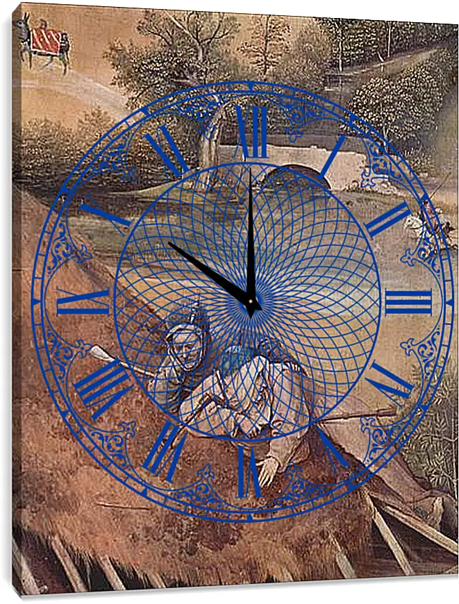 Часы картина - Epiphanie-Triptychon, Mitteltafel - Anbetung der Heiligen Drei Konige. Иероним Босх