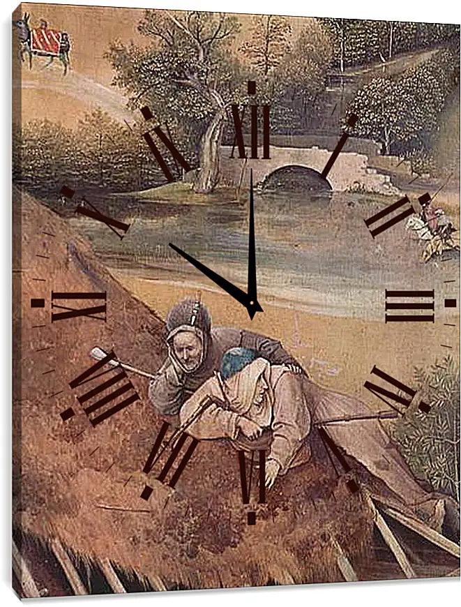 Часы картина - Epiphanie-Triptychon, Mitteltafel - Anbetung der Heiligen Drei Konige. Иероним Босх
