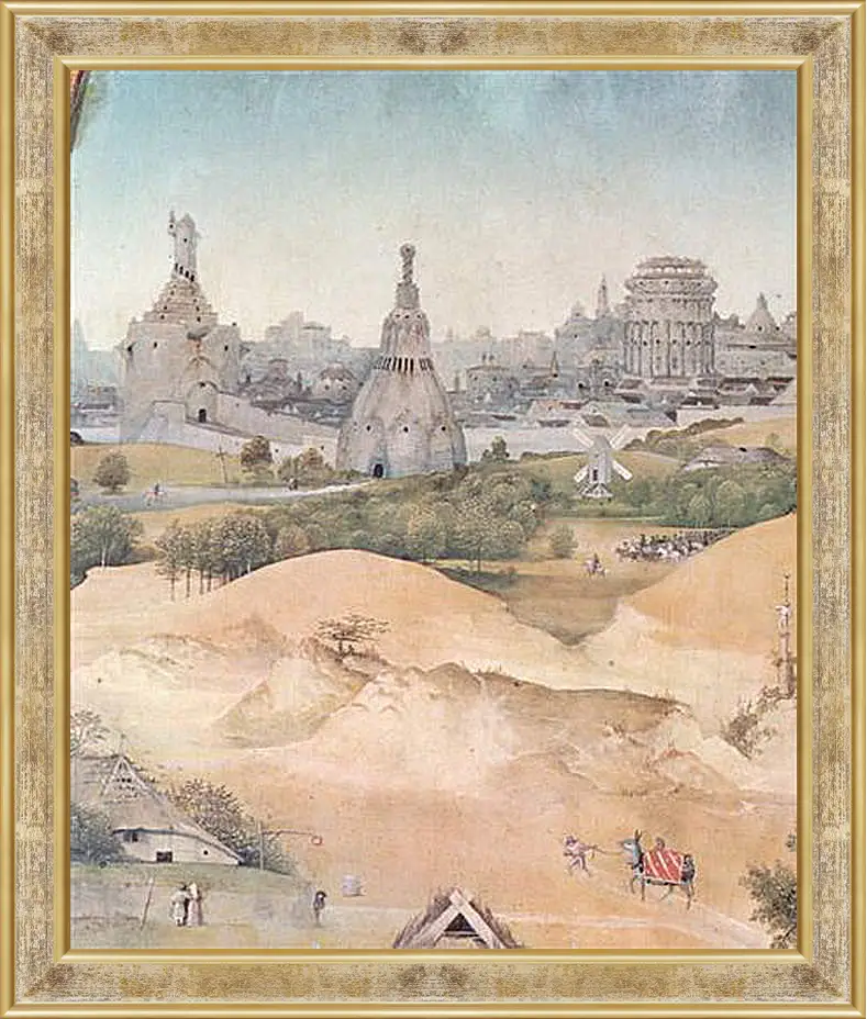 Картина в раме - Epiphanie-Triptychon, Mitteltafel - Anbetung der Heiligen Drei Konige. Иероним Босх
