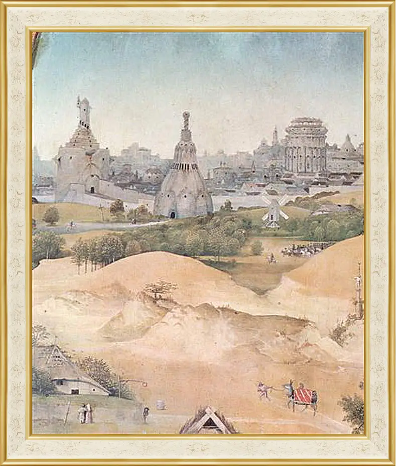 Картина в раме - Epiphanie-Triptychon, Mitteltafel - Anbetung der Heiligen Drei Konige. Иероним Босх