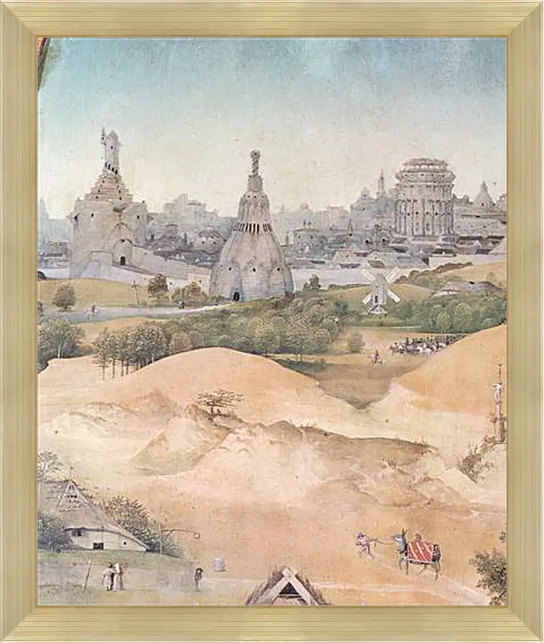 Картина в раме - Epiphanie-Triptychon, Mitteltafel - Anbetung der Heiligen Drei Konige. Иероним Босх