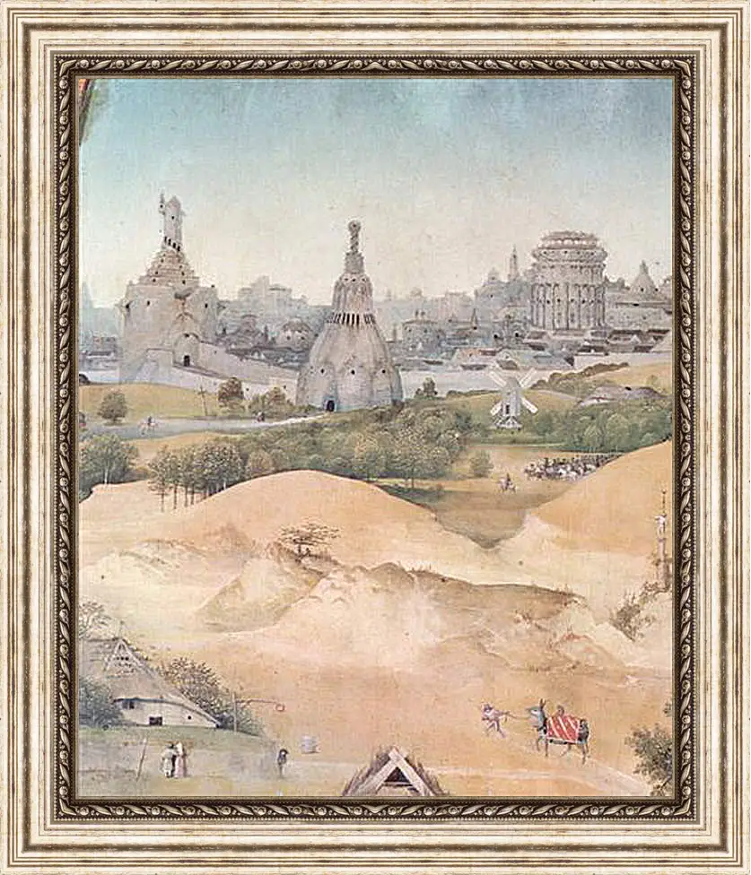 Картина в раме - Epiphanie-Triptychon, Mitteltafel - Anbetung der Heiligen Drei Konige. Иероним Босх