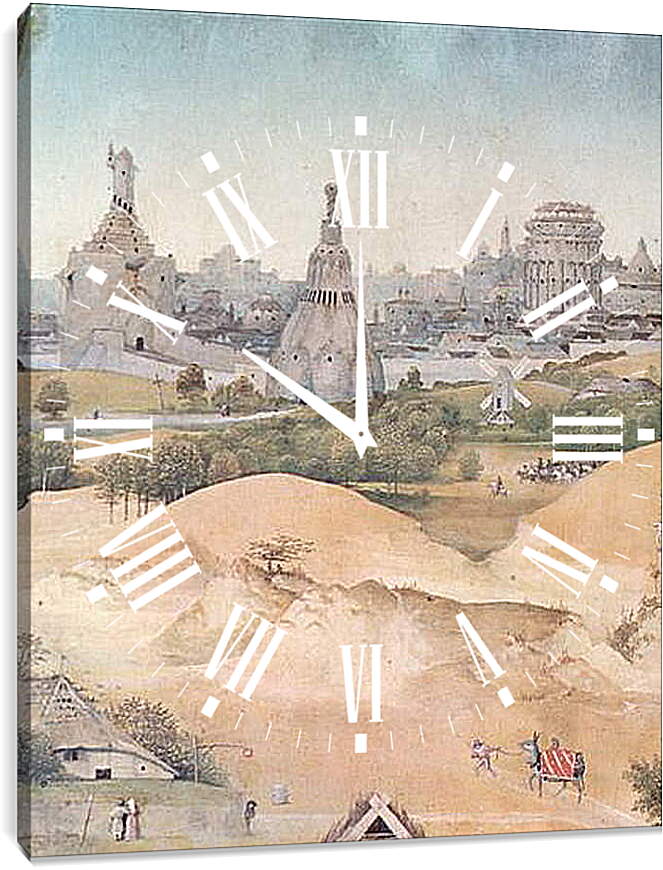 Часы картина - Epiphanie-Triptychon, Mitteltafel - Anbetung der Heiligen Drei Konige. Иероним Босх
