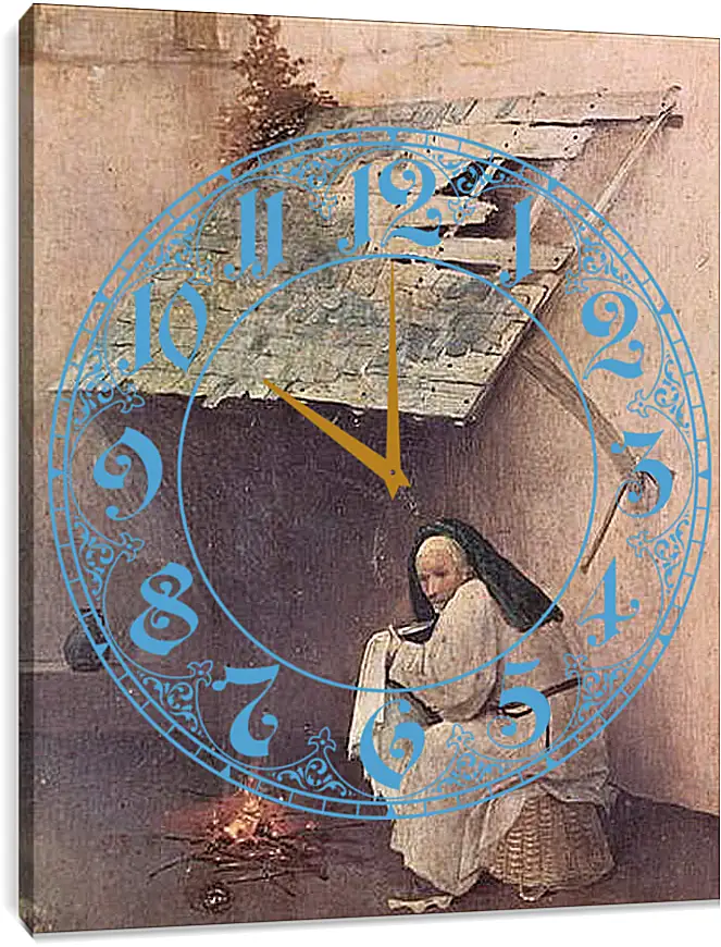 Часы картина - Epiphanie-Triptychon, linker Flugel - Hl. Petrus und kniender Stifter. Иероним Босх