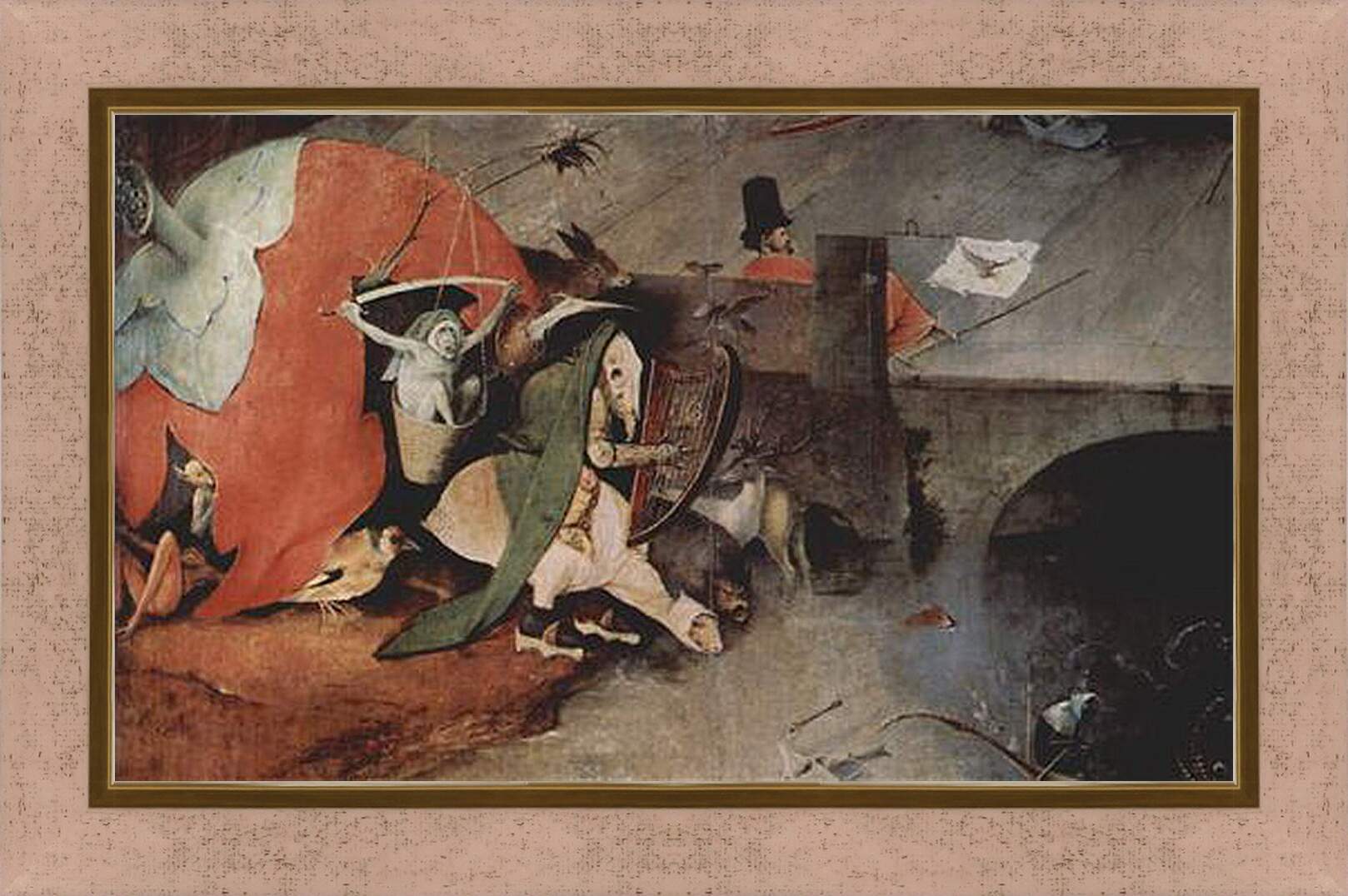 Картина в раме - Antoniusaltar, Triptychon, Mitteltafel - Versuchung des Hl. Antonius. Иероним Босх
