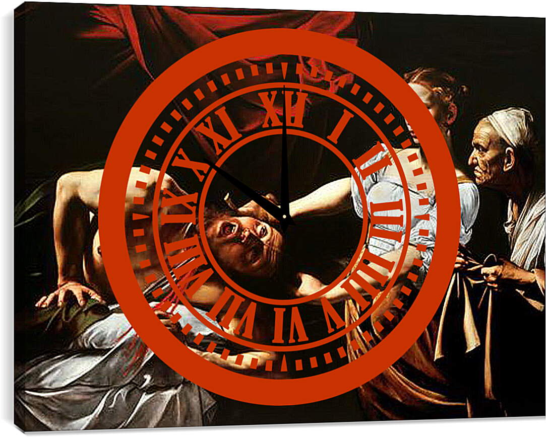 Часы картина - Юдифь отсекает голову Олоферну. Микеланджело Караваджо
