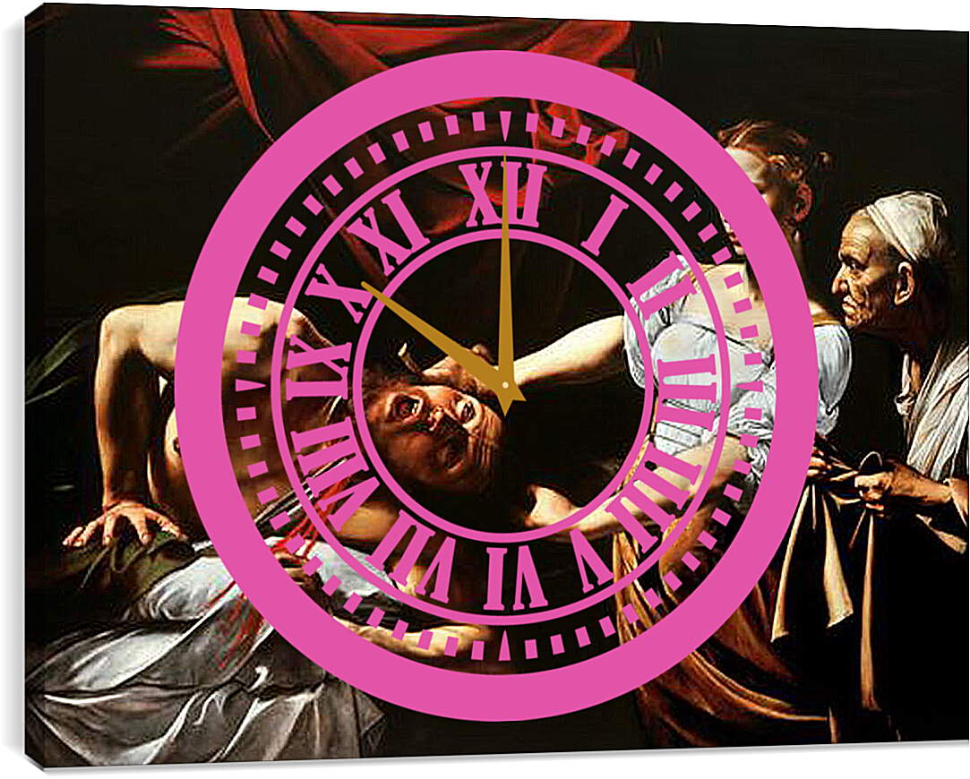 Часы картина - Юдифь отсекает голову Олоферну. Микеланджело Караваджо
