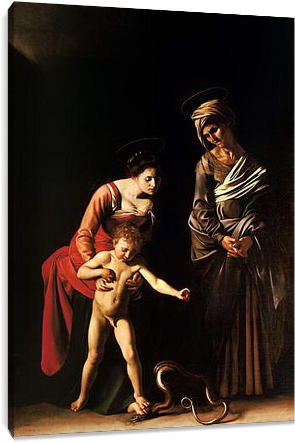 Постер и плакат - Мадонна и ребенок со Святой Анной (Мадонна со змеей). Микеланджело Караваджо
