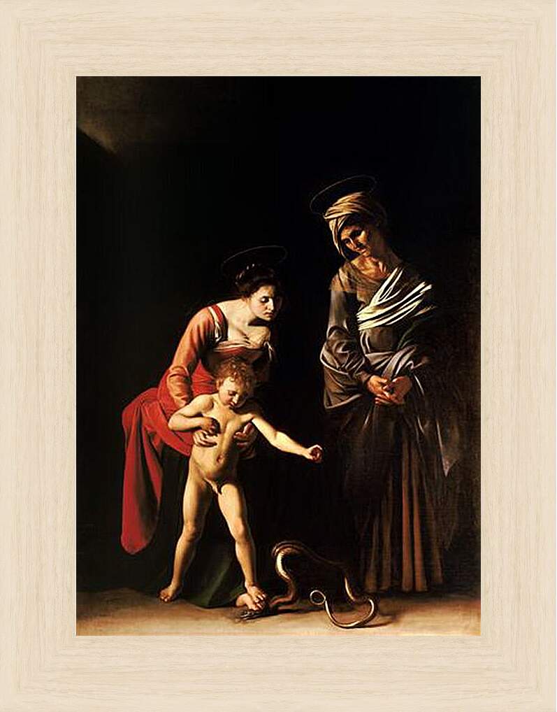 Картина в раме - Мадонна и ребенок со Святой Анной (Мадонна со змеей). Микеланджело Караваджо
