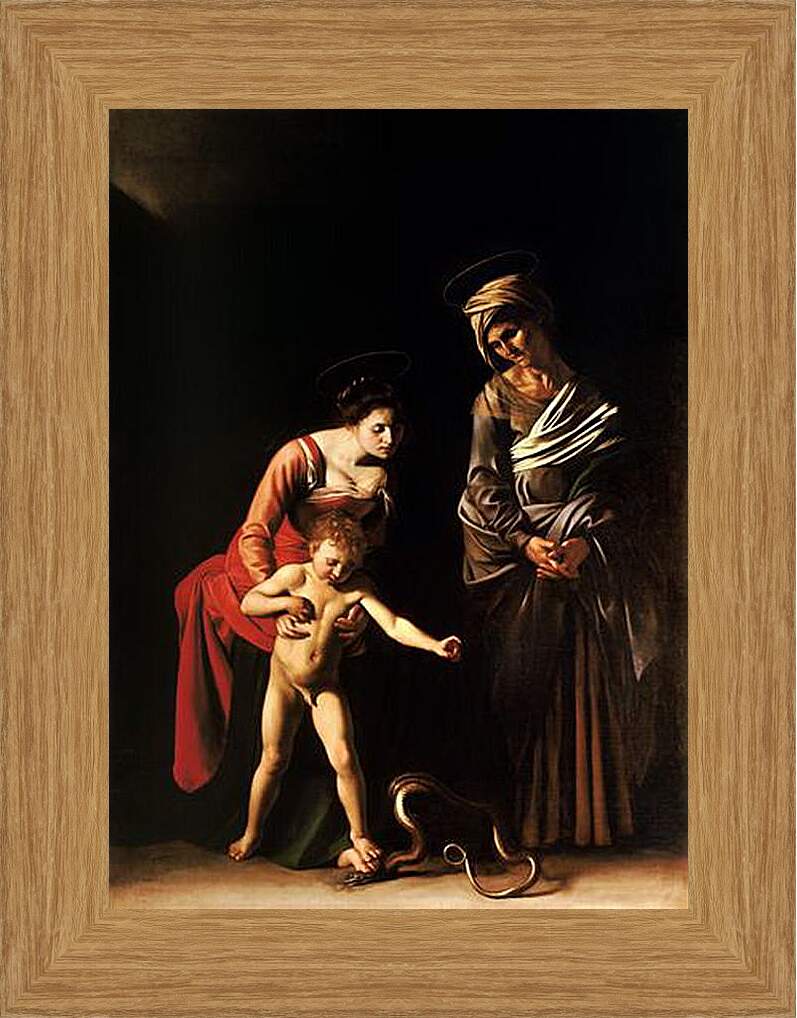 Картина в раме - Мадонна и ребенок со Святой Анной (Мадонна со змеей). Микеланджело Караваджо
