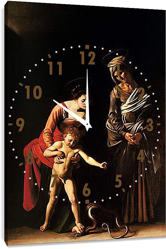 Часы картина - Мадонна и ребенок со Святой Анной (Мадонна со змеей). Микеланджело Караваджо

