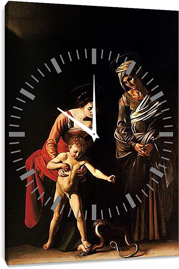 Часы картина - Мадонна и ребенок со Святой Анной (Мадонна со змеей). Микеланджело Караваджо
