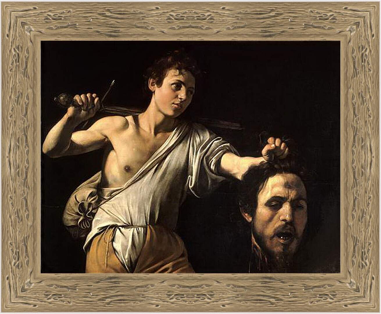 Картина в раме - Давид с головой Голиафа. Микеланджело Караваджо

