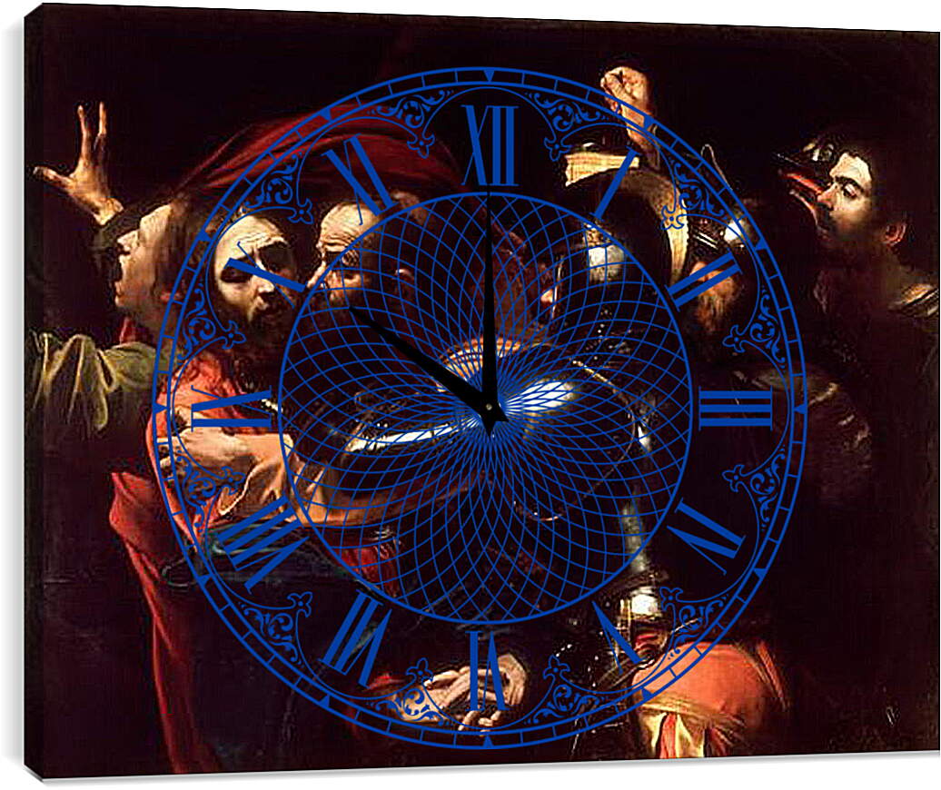 Часы картина - Взятие Христа. Микеланджело Караваджо
