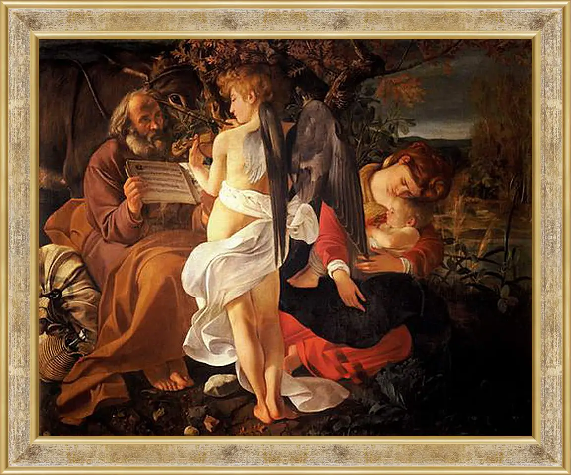 Картина в раме - Rest on the Flight into Egypt. Микеланджело Караваджо
