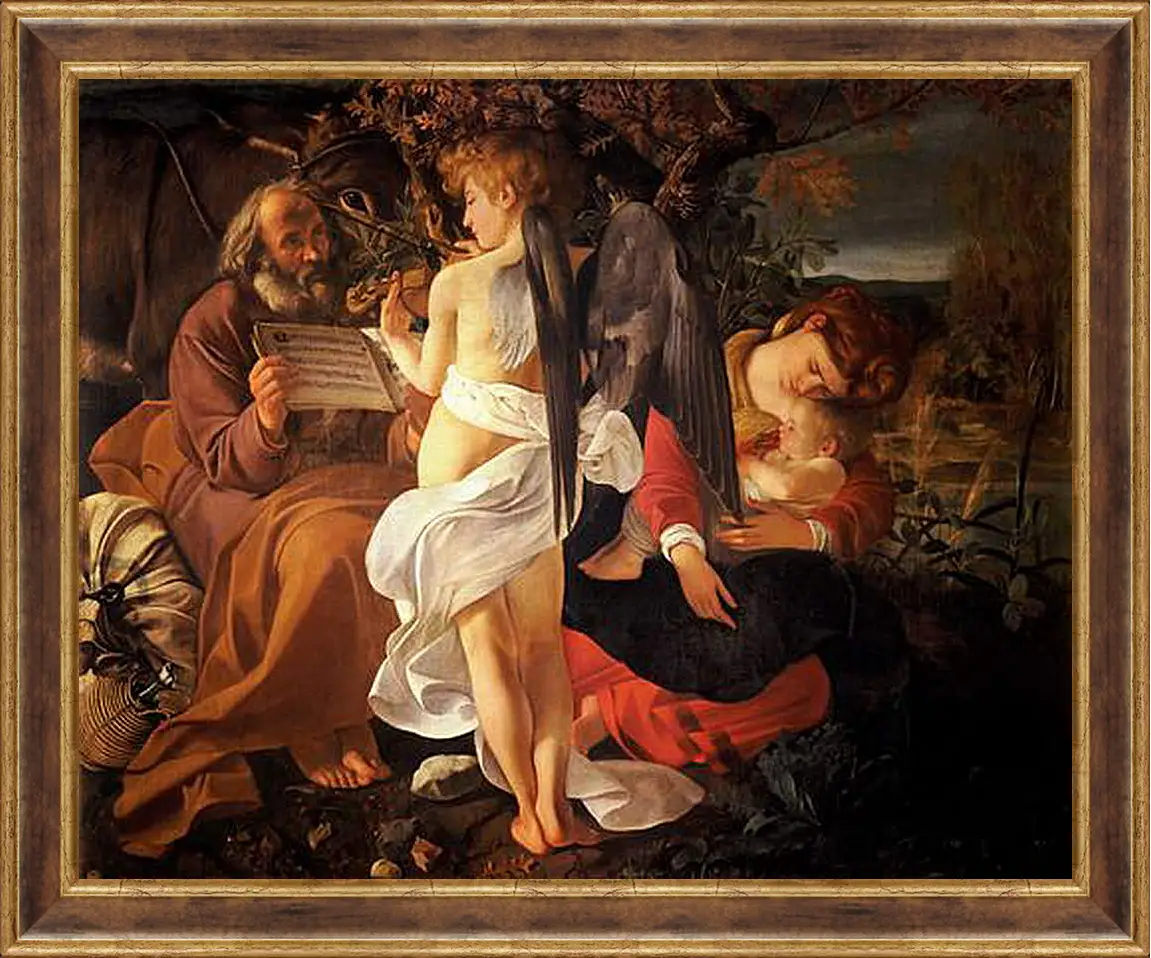 Картина в раме - Rest on the Flight into Egypt. Микеланджело Караваджо