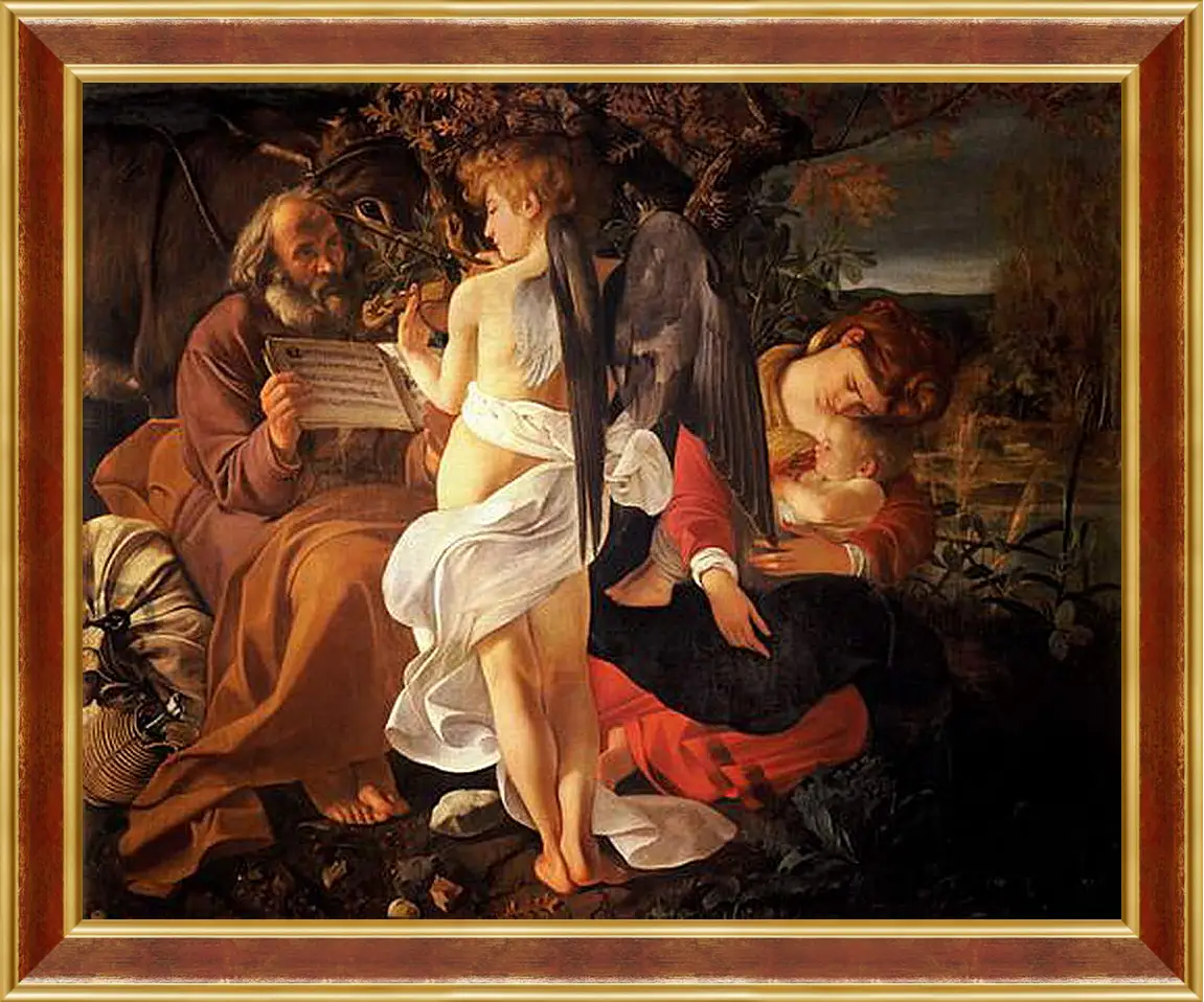 Картина в раме - Rest on the Flight into Egypt. Микеланджело Караваджо
