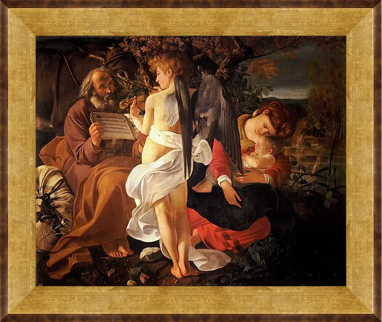 Картина в раме - Rest on the Flight into Egypt. Микеланджело Караваджо