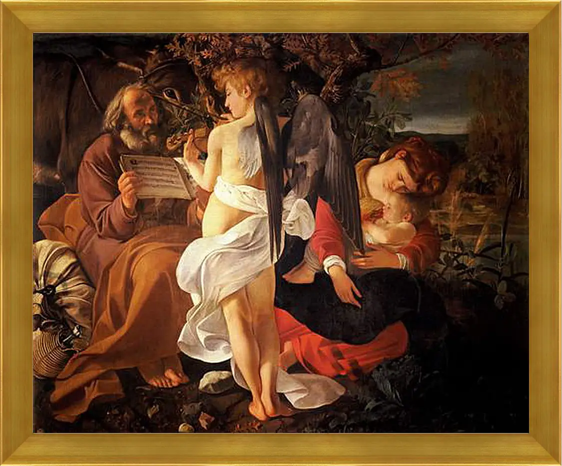 Картина в раме - Rest on the Flight into Egypt. Микеланджело Караваджо
