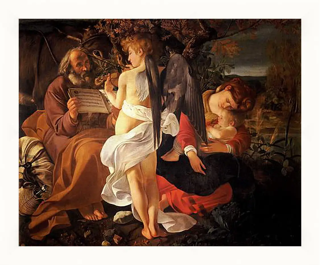 Картина в раме - Rest on the Flight into Egypt. Микеланджело Караваджо
