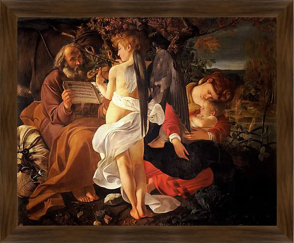 Картина в раме - Rest on the Flight into Egypt. Микеланджело Караваджо