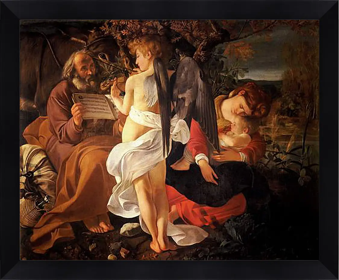 Картина в раме - Rest on the Flight into Egypt. Микеланджело Караваджо