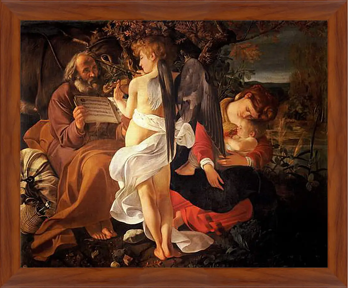 Картина в раме - Rest on the Flight into Egypt. Микеланджело Караваджо
