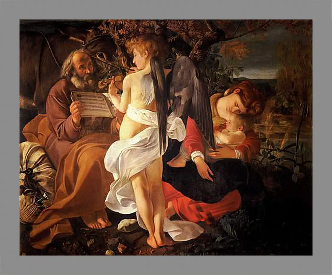 Картина в раме - Rest on the Flight into Egypt. Микеланджело Караваджо