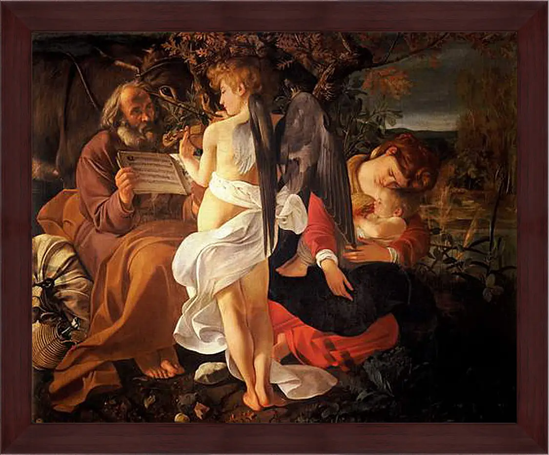 Картина в раме - Rest on the Flight into Egypt. Микеланджело Караваджо
