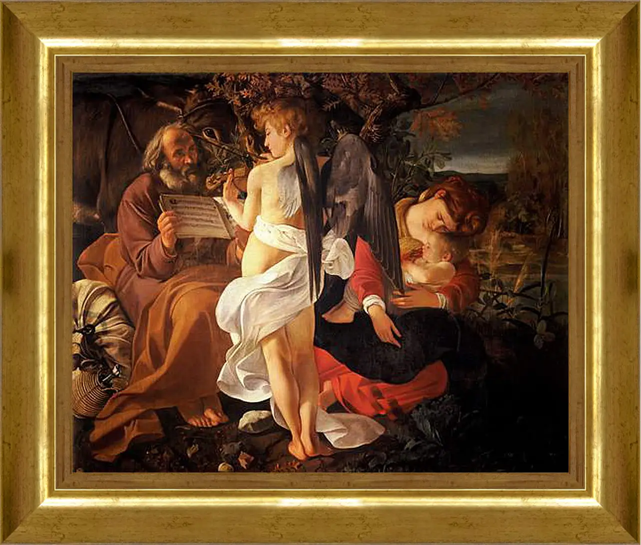 Картина в раме - Rest on the Flight into Egypt. Микеланджело Караваджо
