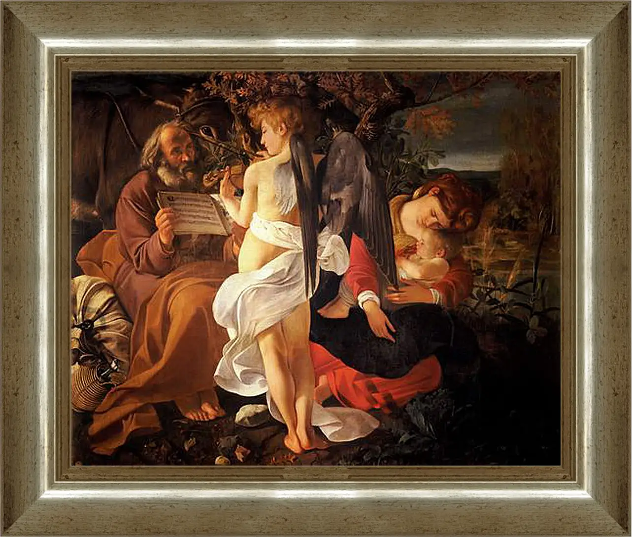 Картина в раме - Rest on the Flight into Egypt. Микеланджело Караваджо
