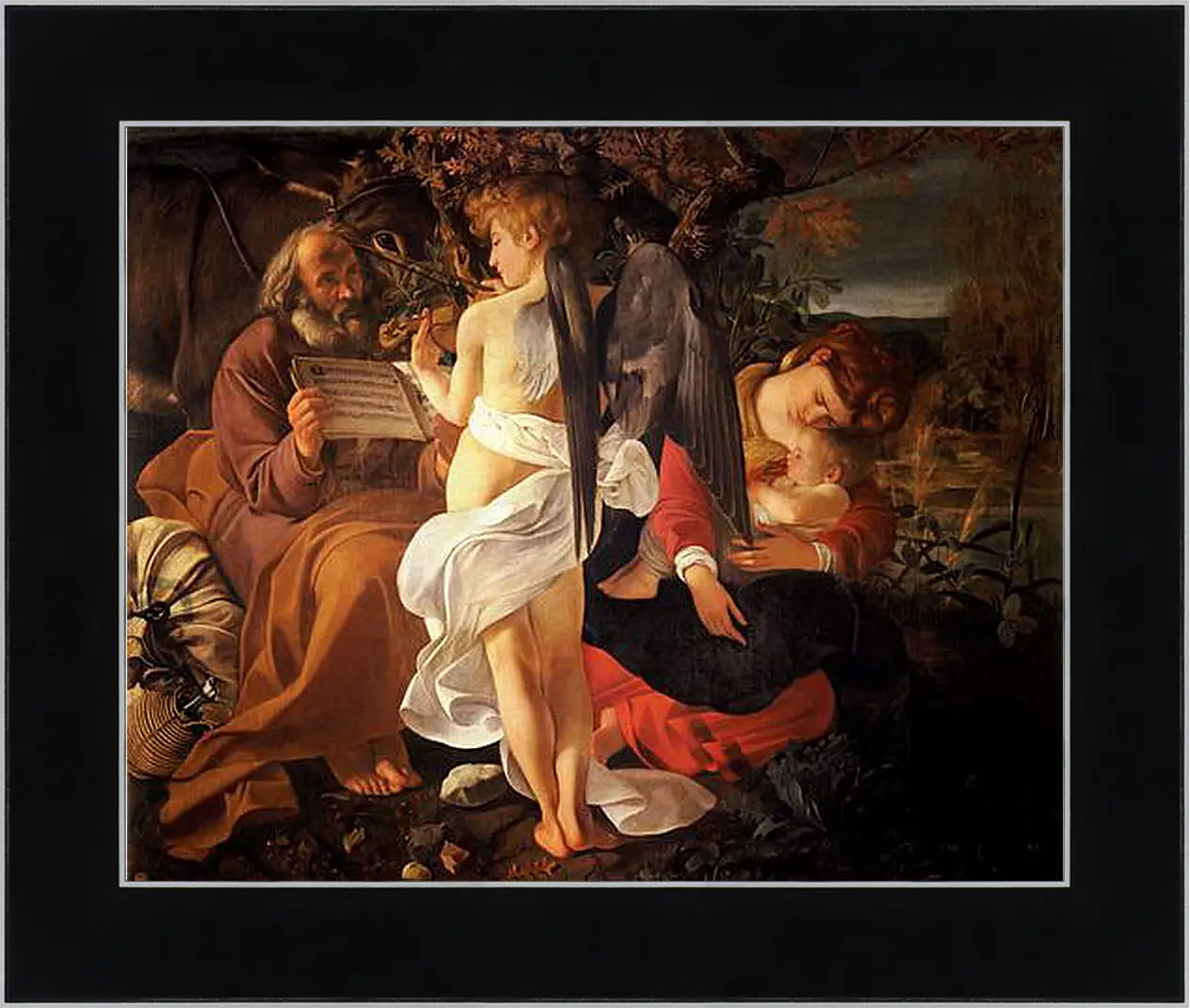 Картина в раме - Rest on the Flight into Egypt. Микеланджело Караваджо