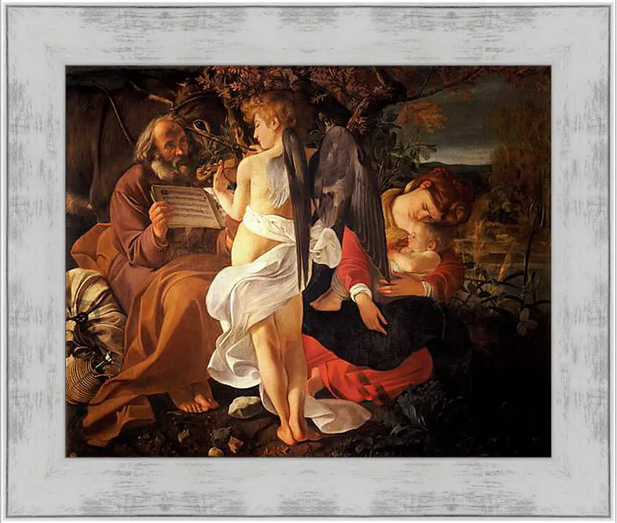 Картина в раме - Rest on the Flight into Egypt. Микеланджело Караваджо