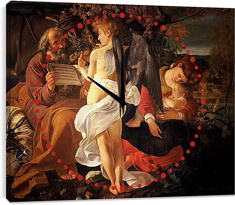 Часы картина - Rest on the Flight into Egypt. Микеланджело Караваджо