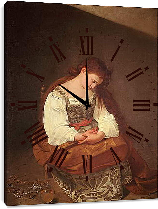 Часы картина - Penitent Magdalene. Микеланджело Караваджо
