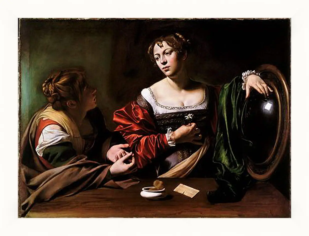 Картина в раме - Martha and Mary Magdalene. Микеланджело Караваджо