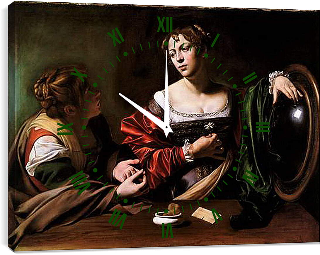 Часы картина - Martha and Mary Magdalene. Микеланджело Караваджо
