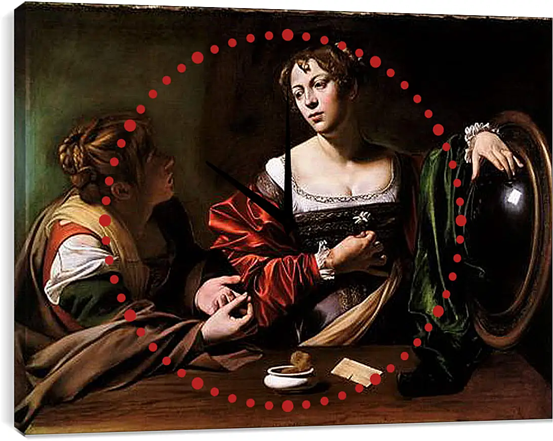 Часы картина - Martha and Mary Magdalene. Микеланджело Караваджо